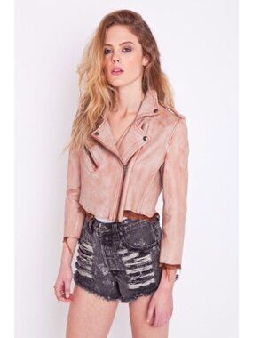 Muubaa Freya Cropped Leather Jacket in Lobster